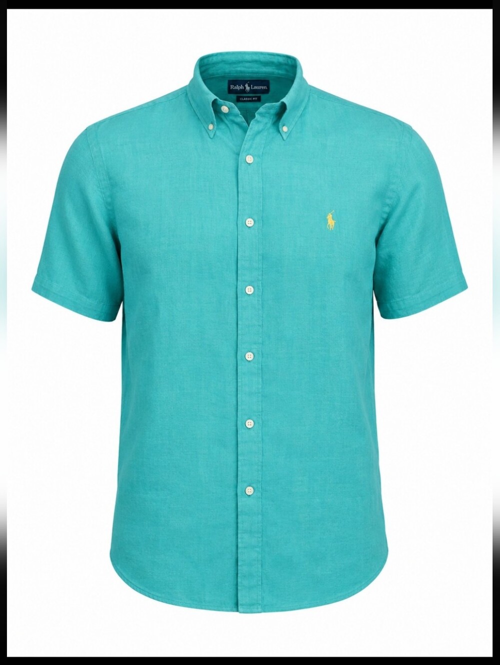 Ralph Lauren Classic Fit Linen Silk Shirt XL Aqua Short Sleeve Button Down Coast